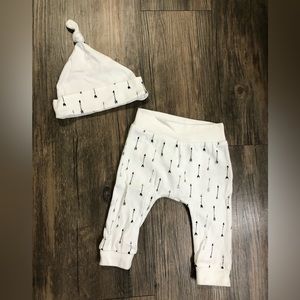 NEVER WORN matching infant hat and pants. Size 3-6 months